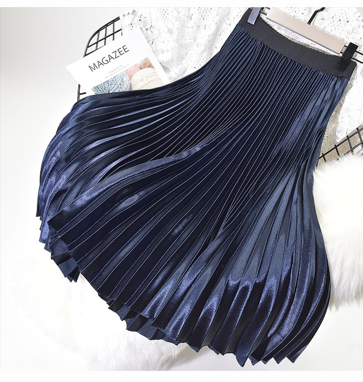 Pleated Metallic Midi Skirt
