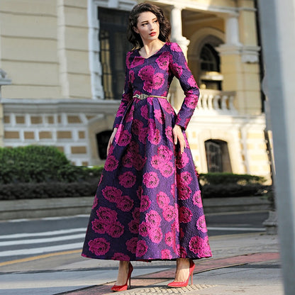 Purple and Pink Floral Jacquard Dress