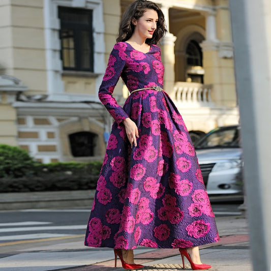 Purple and Pink Floral Jacquard Dress